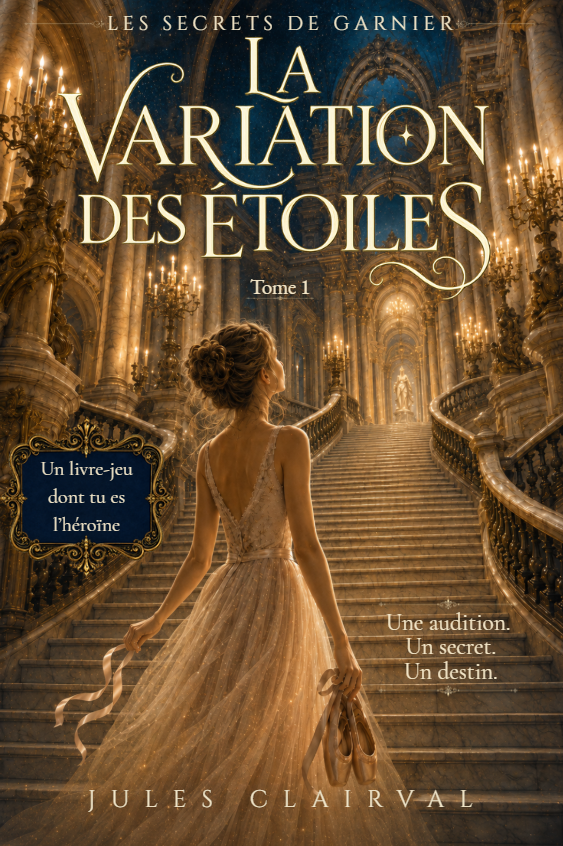 Couverture du livre-jeu La Variation des Étoiles, premier tome des Secrets de Garnier, dans l’univers de l’Opéra Garnier.