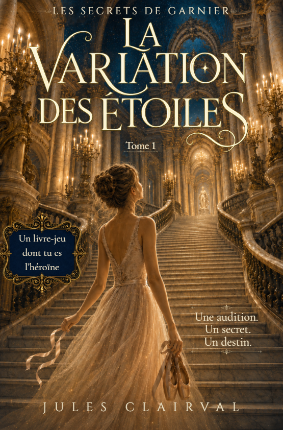 Couverture du livre-jeu La Variation des Étoiles, premier tome des Secrets de Garnier, dans l’univers de l’Opéra Garnier.